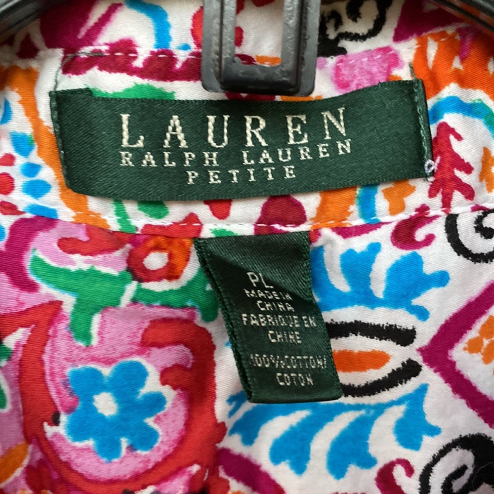 Size Petite Large, Multicolor Paisley, Ralph Lauren, Button Down Top - Picture 3 of 5